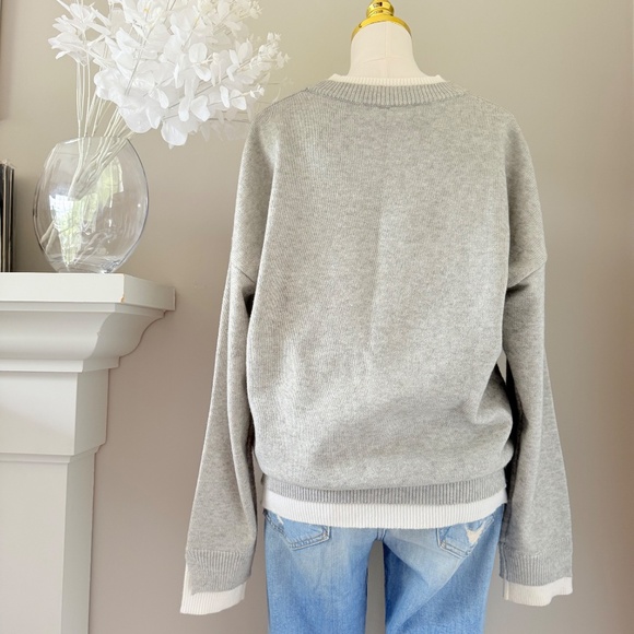 Love Labels Cutout Layer Sweater in Heather Gray and Alabaster, Sz XXL - Picture 8 of 9